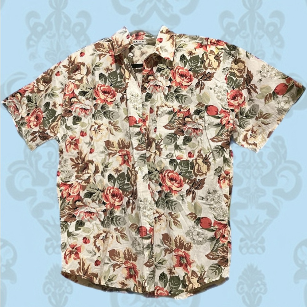 VINTAGE 1980's Cottagecore Floral 100% Heavy Cotton Shirt